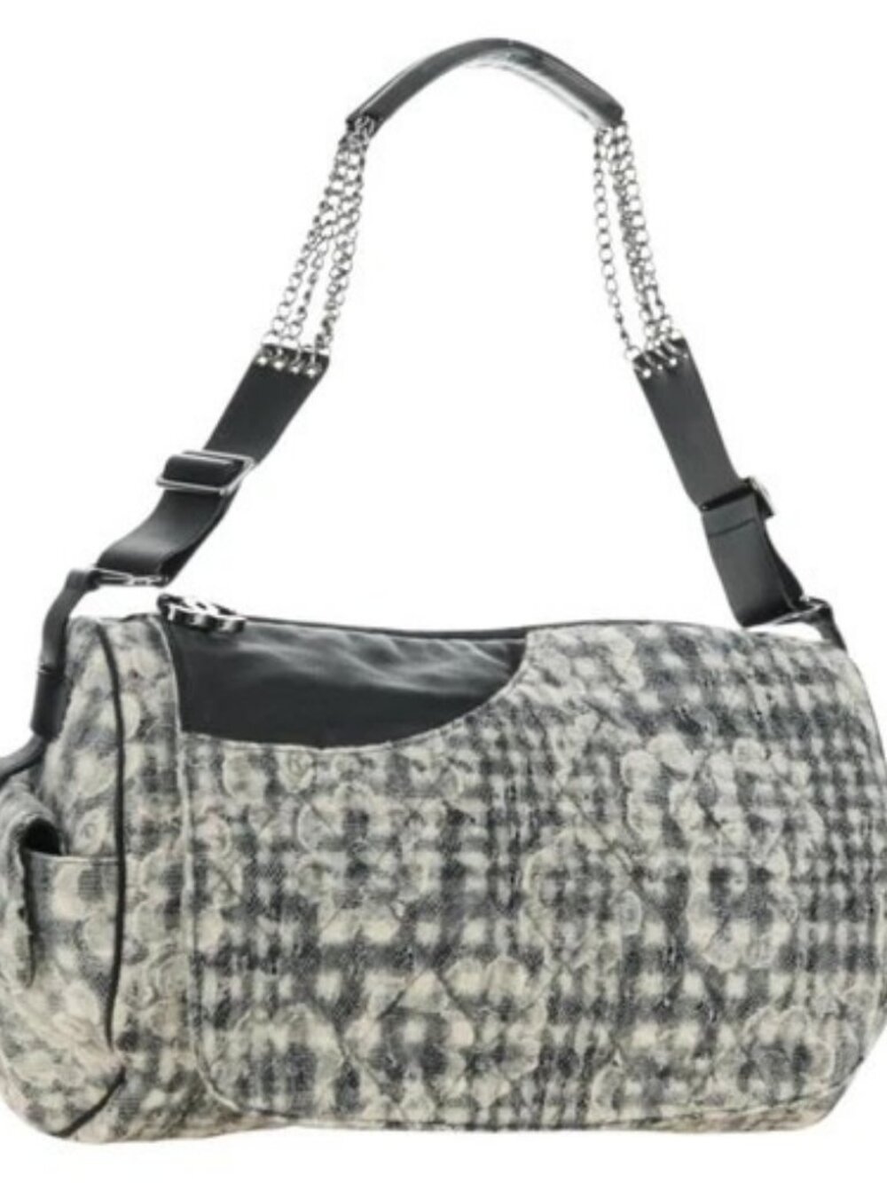 CHANEL Camelia 2.55 Chain Shoulder Bag Wool Tweed White Black CC Auth 181935SM - Picture 1 of 16